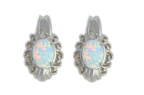 8x6mm Opal & Diamond Oval Stud Earrings .925 Sterling Silver