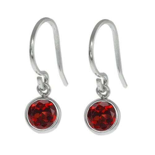 1 Ct Garnet Round Bezel Dangle Earrings .925 Sterling Silver