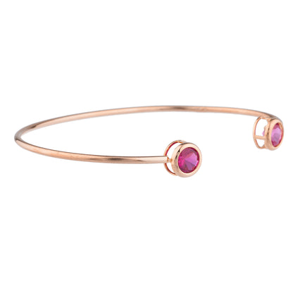 Created Ruby & Pink Sapphire Round Bezel Bangle Bracelet 14Kt Rose Gold Plated