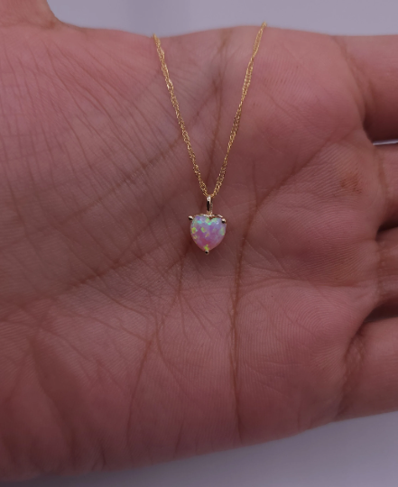 14Kt Gold Pink Opal Heart Pendant Necklace