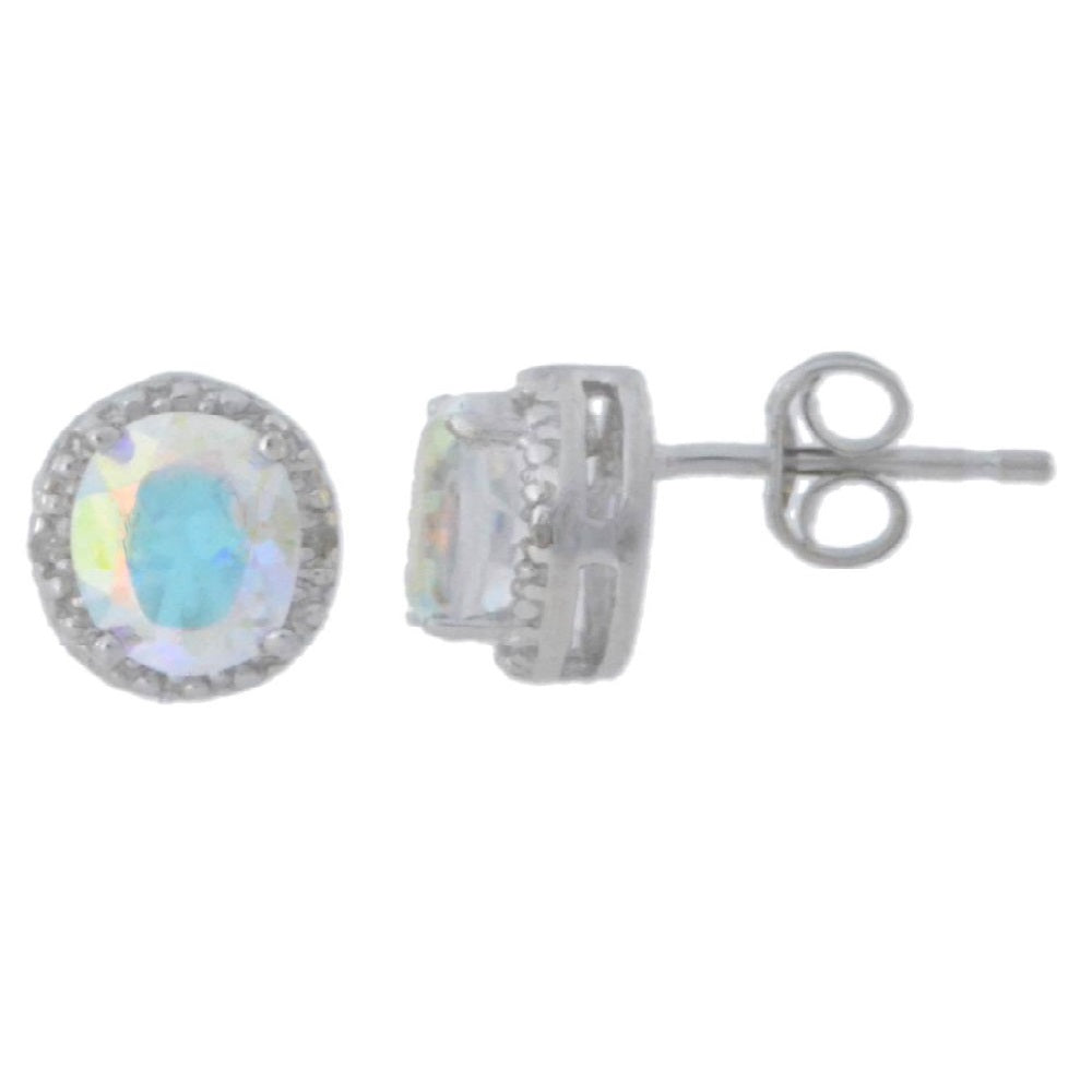 2 Ct Genuine Mercury Mist Mystic Topaz & Diamond Round Stud Earrings .925 Sterling Silver