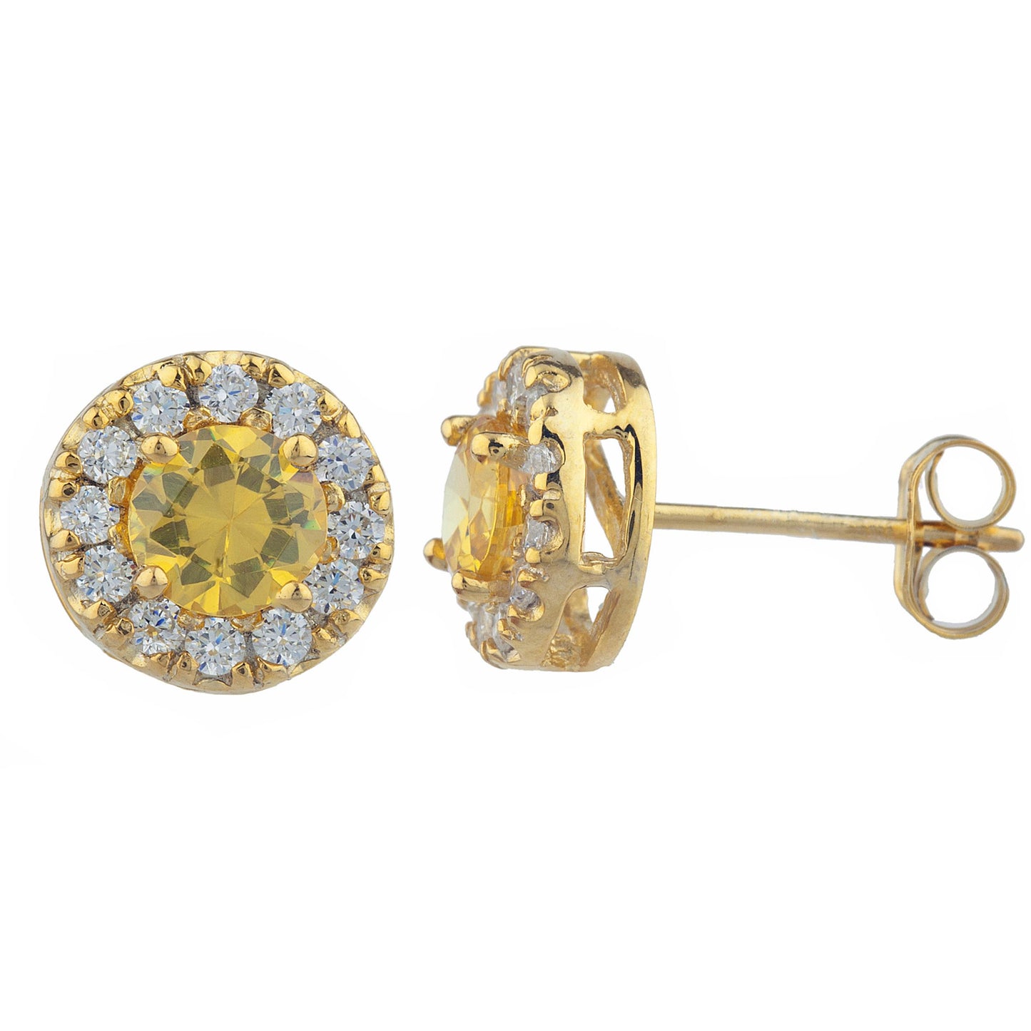 14Kt Gold 1 Ct Yellow Citrine Halo Design Stud Earrings