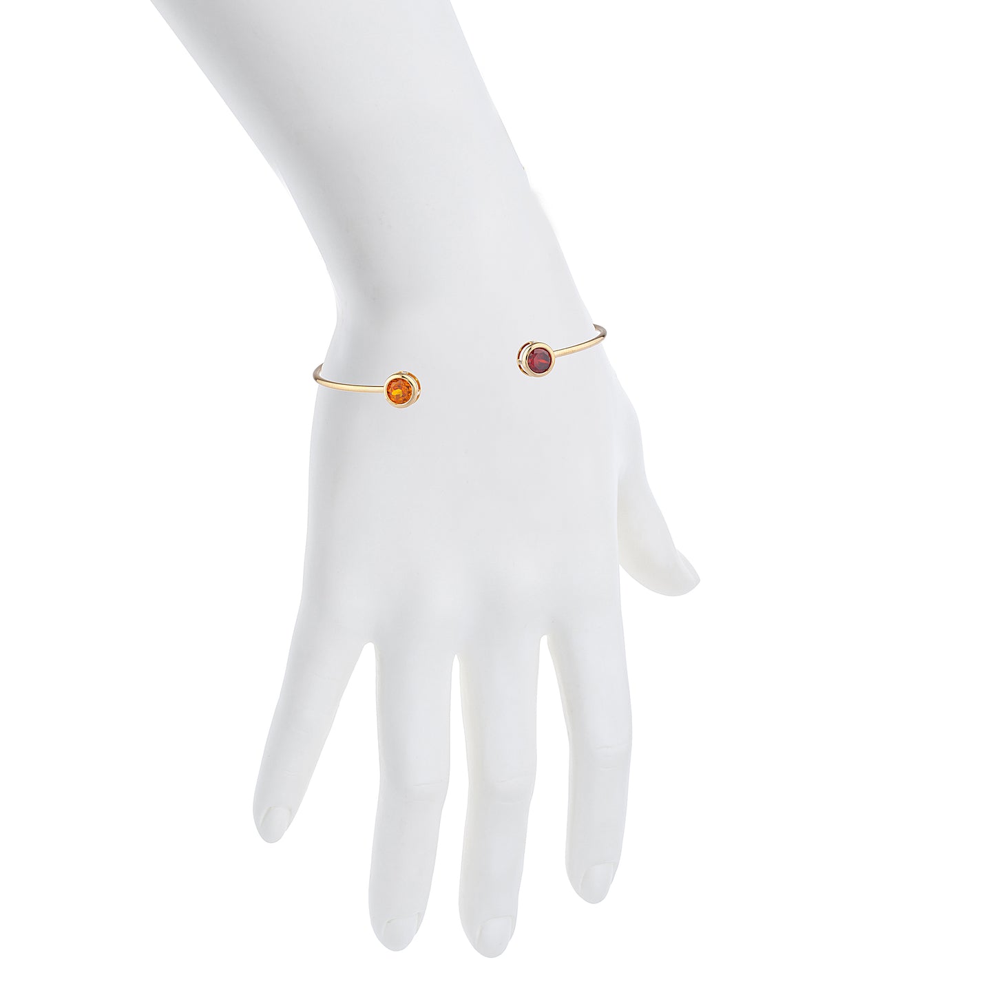 Garnet & Orange Citrine Round Bezel Bangle Bracelet 14Kt Yellow Gold Plated Over .925 Sterling Silver