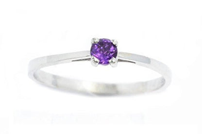 3mm Genuine Amethyst Round Ring .925 Sterling Silver Rhodium Finish