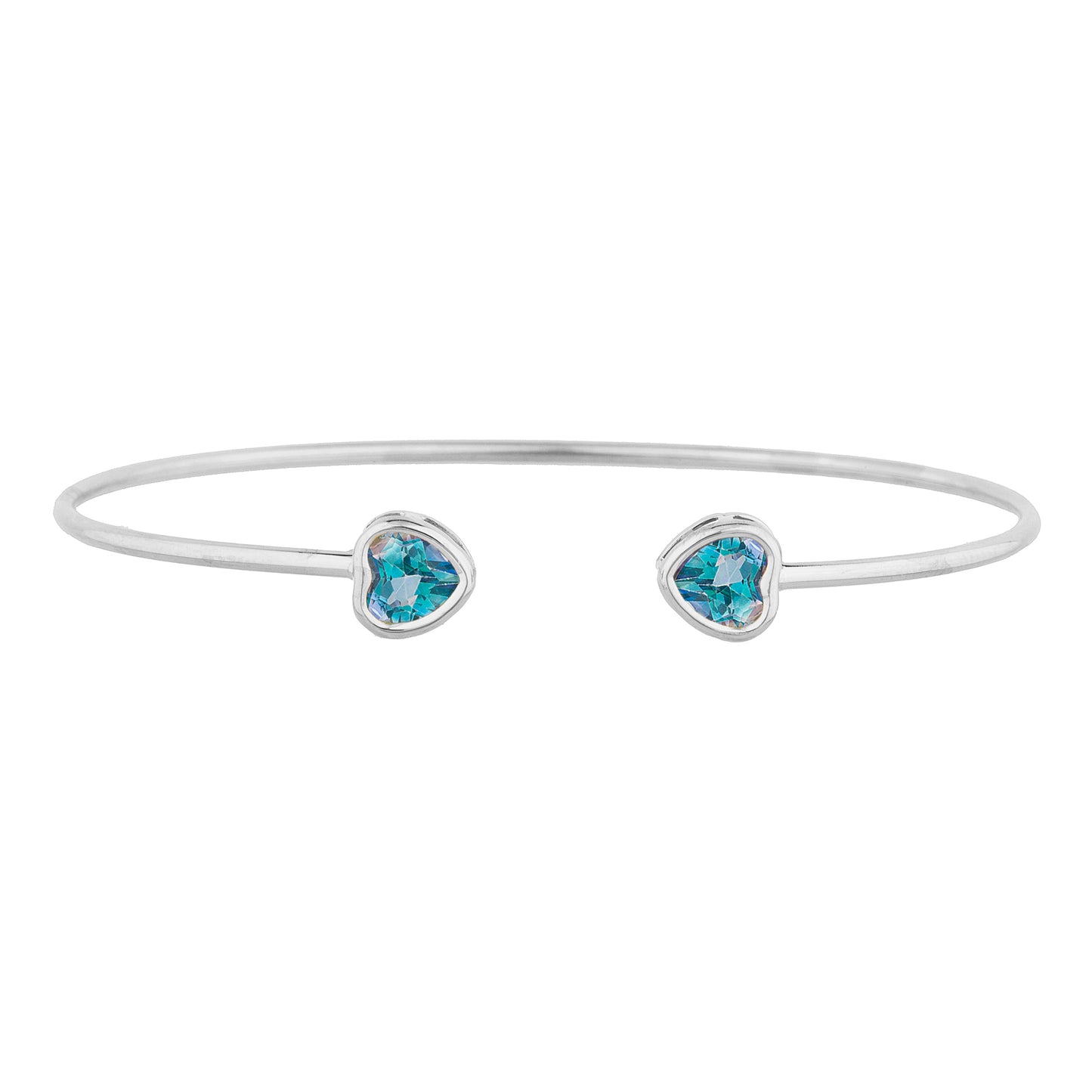 2 Ct Natural Blue Mystic Topaz Heart Bezel Bangle Bracelet .925 Sterling Silver