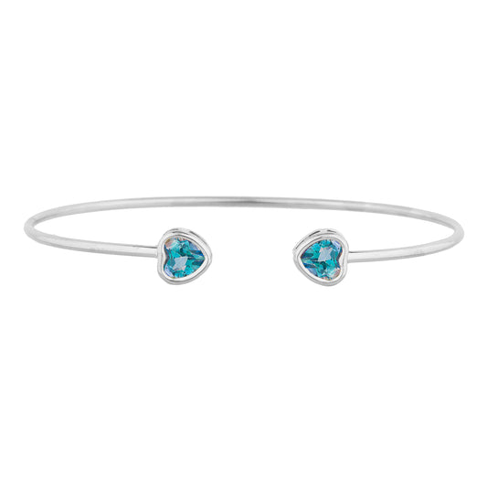 2 Ct Natural Blue Mystic Topaz Heart Bezel Bangle Bracelet .925 Sterling Silver