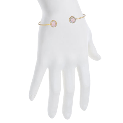 14Kt Gold Pink Opal Halo Design Bangle Bracelet