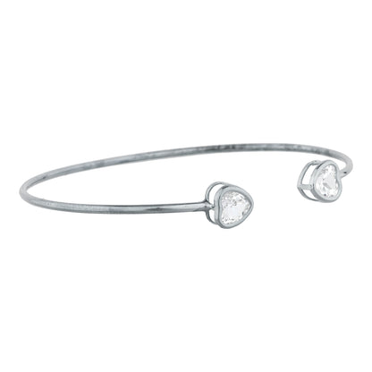 2 Ct Cubic Zirconia Heart Bezel Bangle Bracelet .925 Sterling Silver