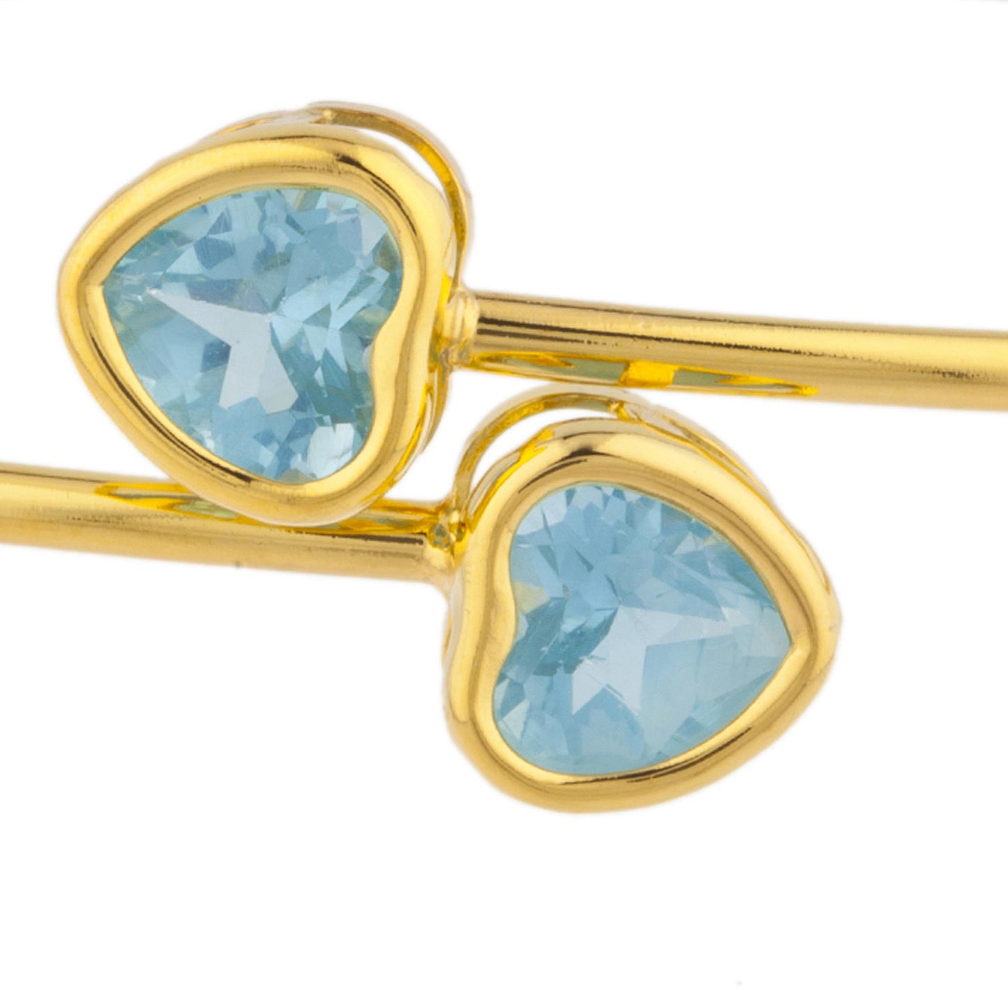 14Kt Yellow Gold Plated Blue Topaz Heart Bezel Bangle Bracelet