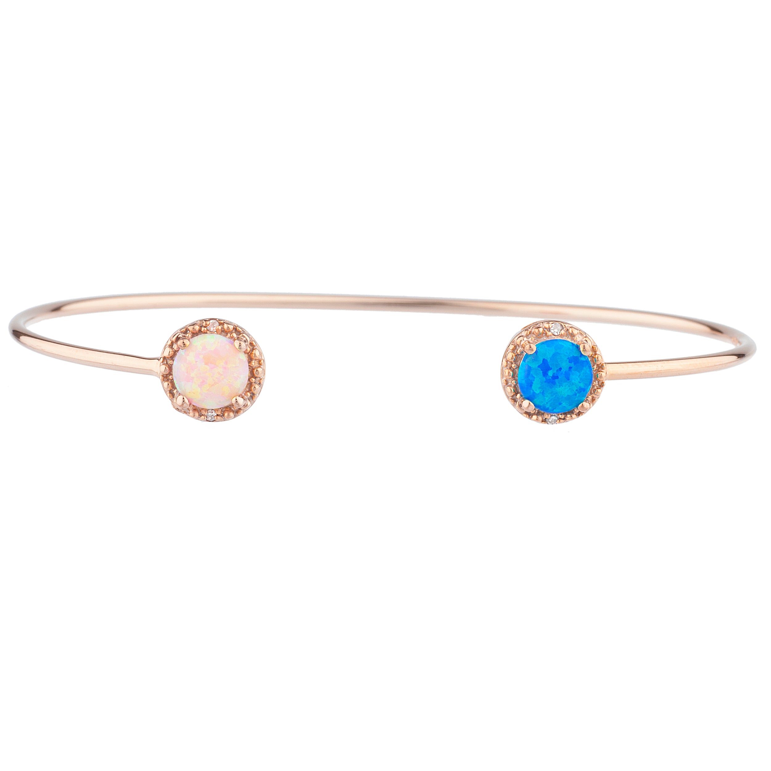 14Kt Gold Blue & Pink Opal Diamond Round Bangle Bracelet