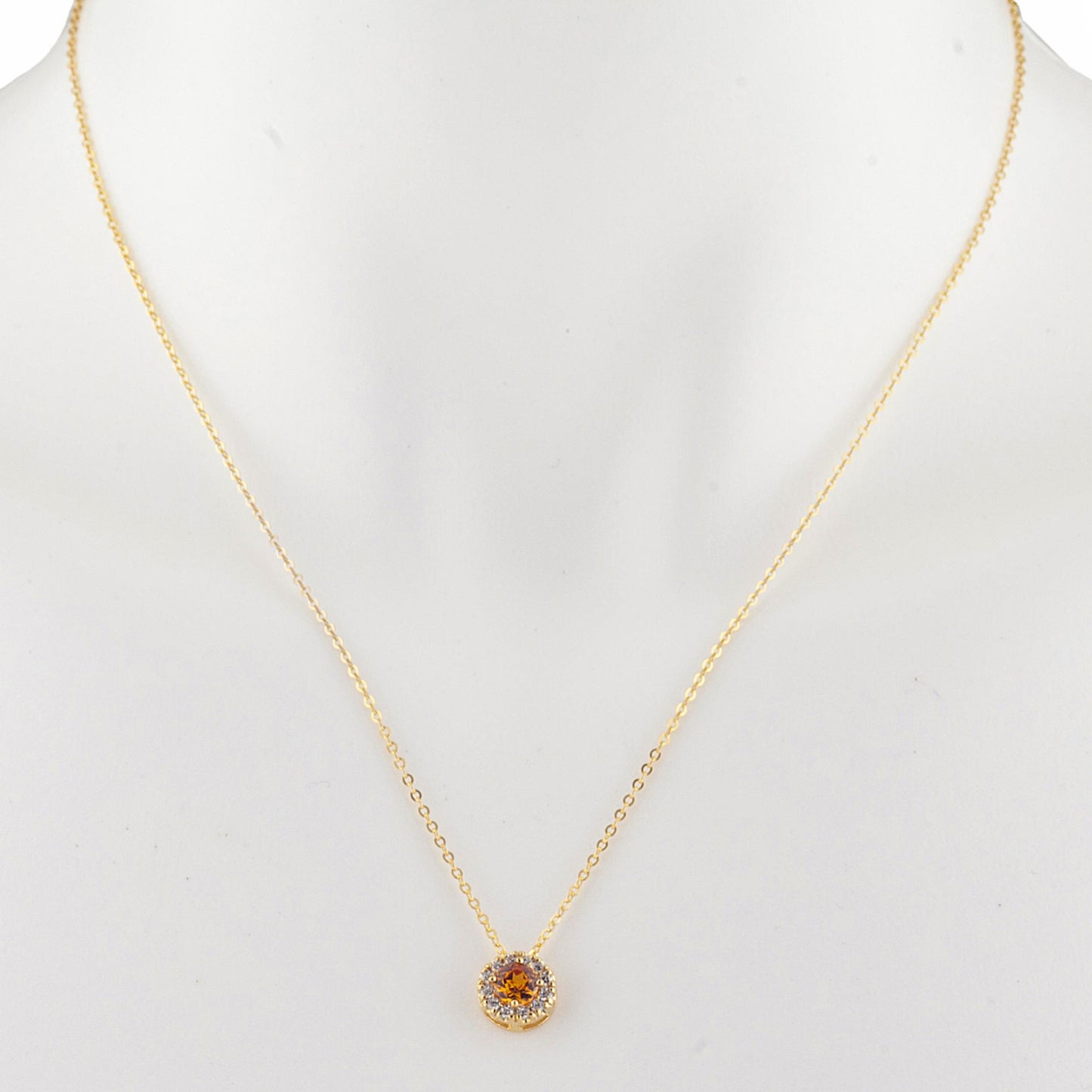 14Kt Gold 0.50 Ct Orange Citrine Halo Design Pendant Necklace