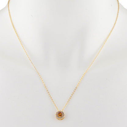 14Kt Gold 0.50 Ct Orange Citrine Halo Design Pendant Necklace