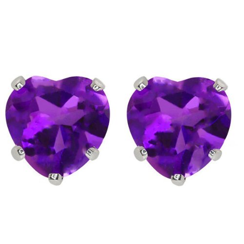 14Kt White Gold Amethyst Heart Stud Earrings