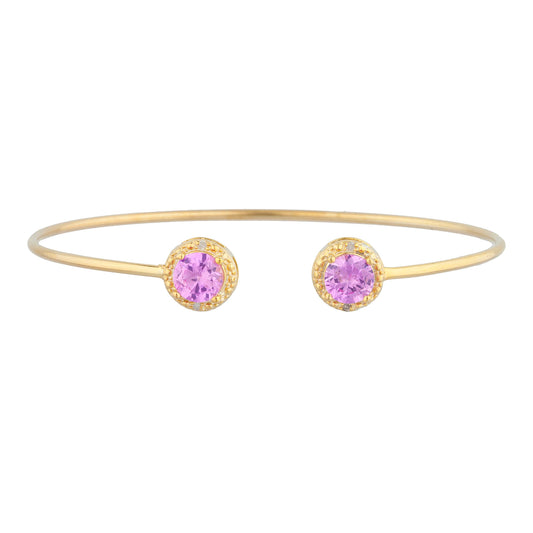 14Kt Gold Pink Sapphire & Diamond Round Bangle Bracelet