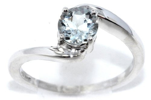 1 Ct Genuine Aquamarine Round Ring .925 Sterling Silver Rhodium Finish