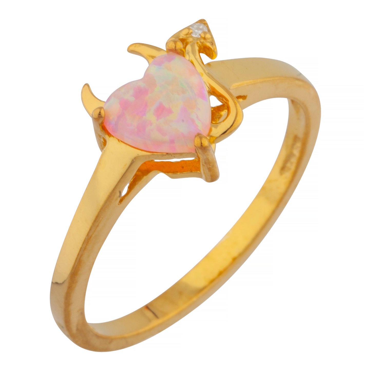 14Kt Gold Pink Opal & Diamond Devil Heart Ring