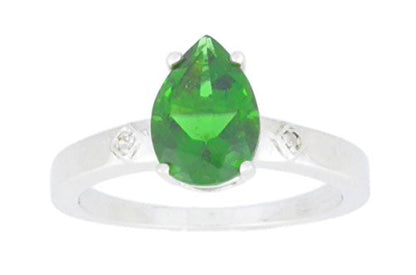 2 Ct Created Emerald & Diamond Pear Ring .925 Sterling Silver Rhodium Finish