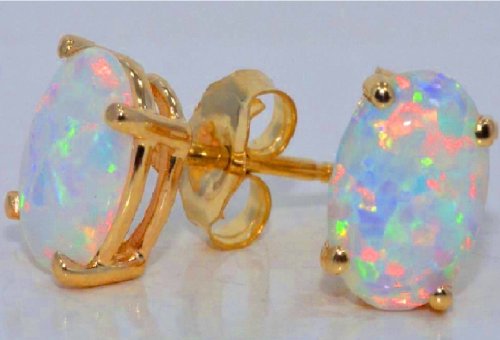 14Kt Yellow Gold Opal Oval Stud Earrings
