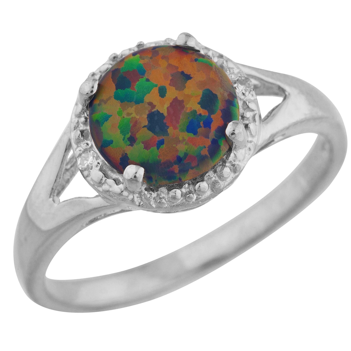 14Kt Gold Black Opal & Diamond Halo Design Round Ring