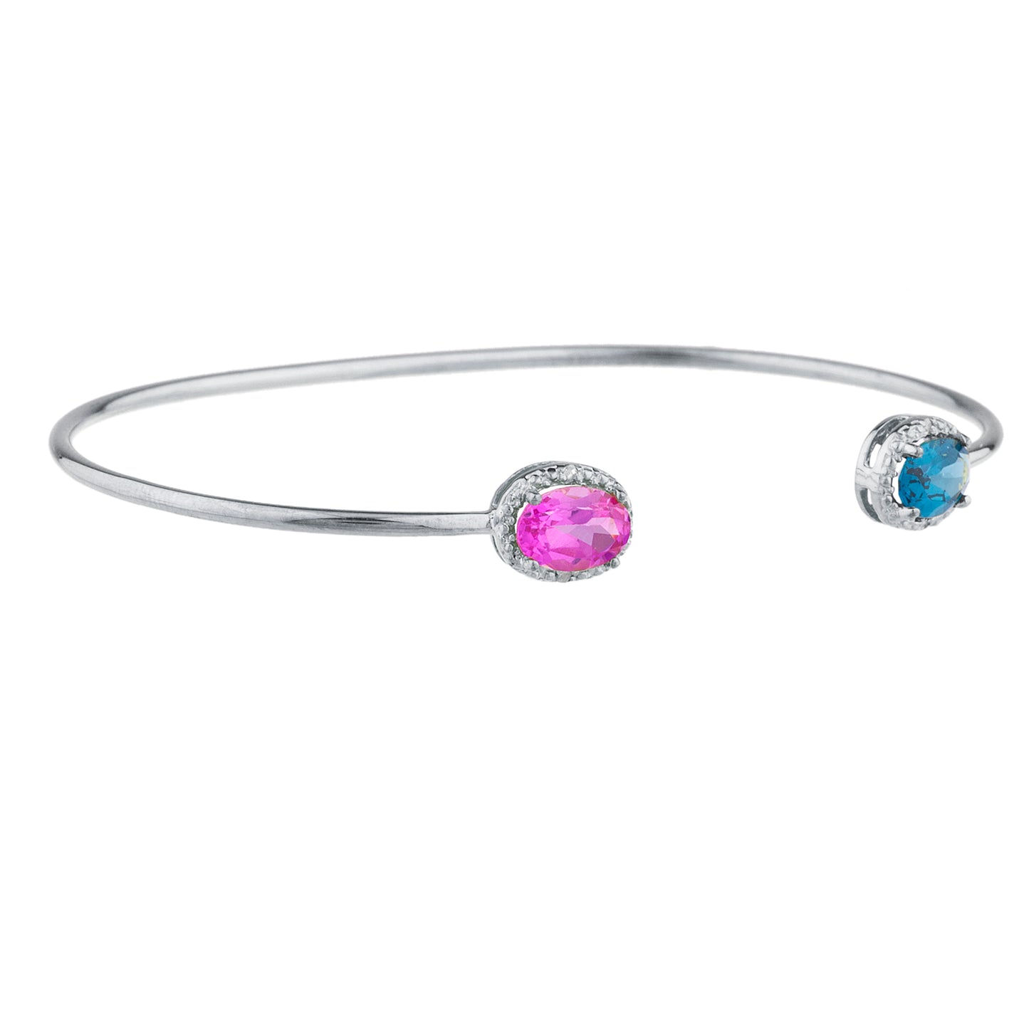 14Kt Gold Pink Sapphire & London Blue Topaz Diamond Oval Bangle Bracelet