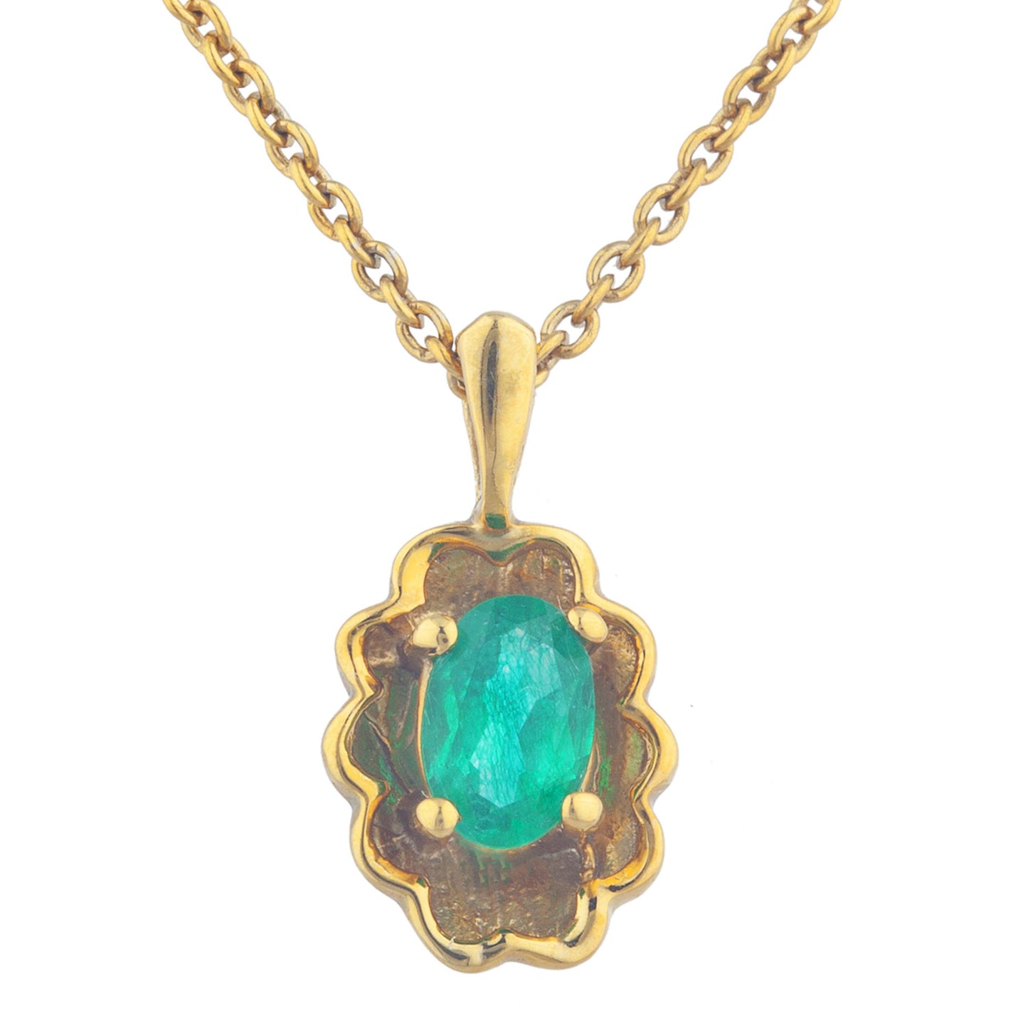 14Kt Yellow Gold Plated Genuine Emerald Oval Design Pendant