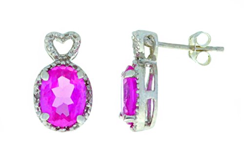 4 Ct Pink Sapphire & Diamond Oval Heart Stud Earrings .925 Sterling Silver