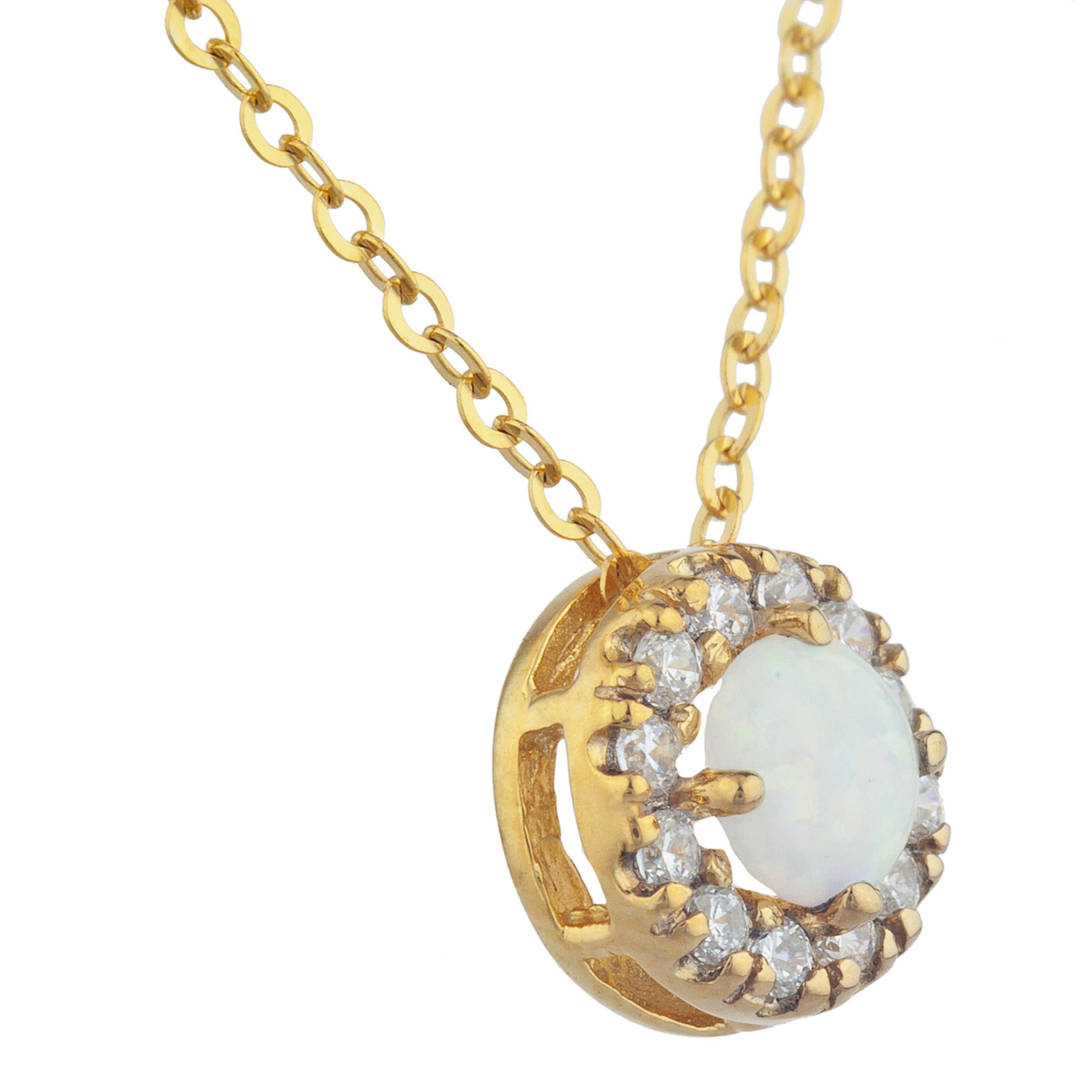 14Kt Gold Genuine Opal Halo Design Pendant Necklace