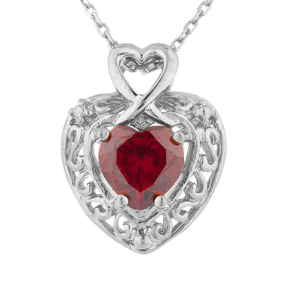 1.5 Ct Garnet Heart Design Pendant .925 Sterling Silver