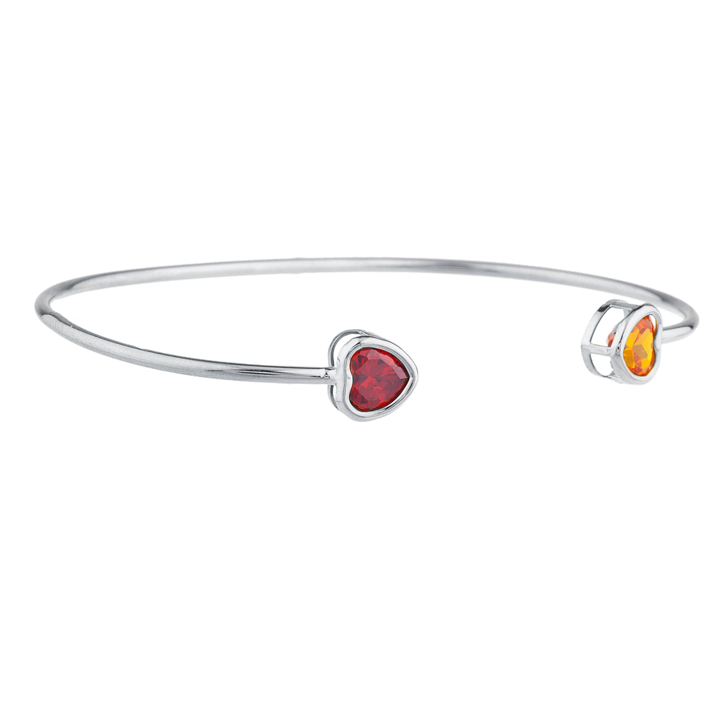 Orange Citrine & Garnet Heart Bezel Bangle Bracelet .925 Sterling Silver