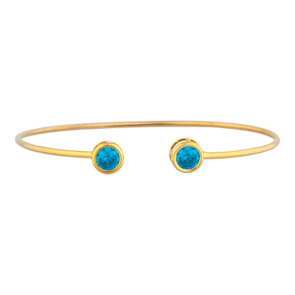 14Kt Gold Swiss Blue Topaz Round Bezel Bangle Bracelet