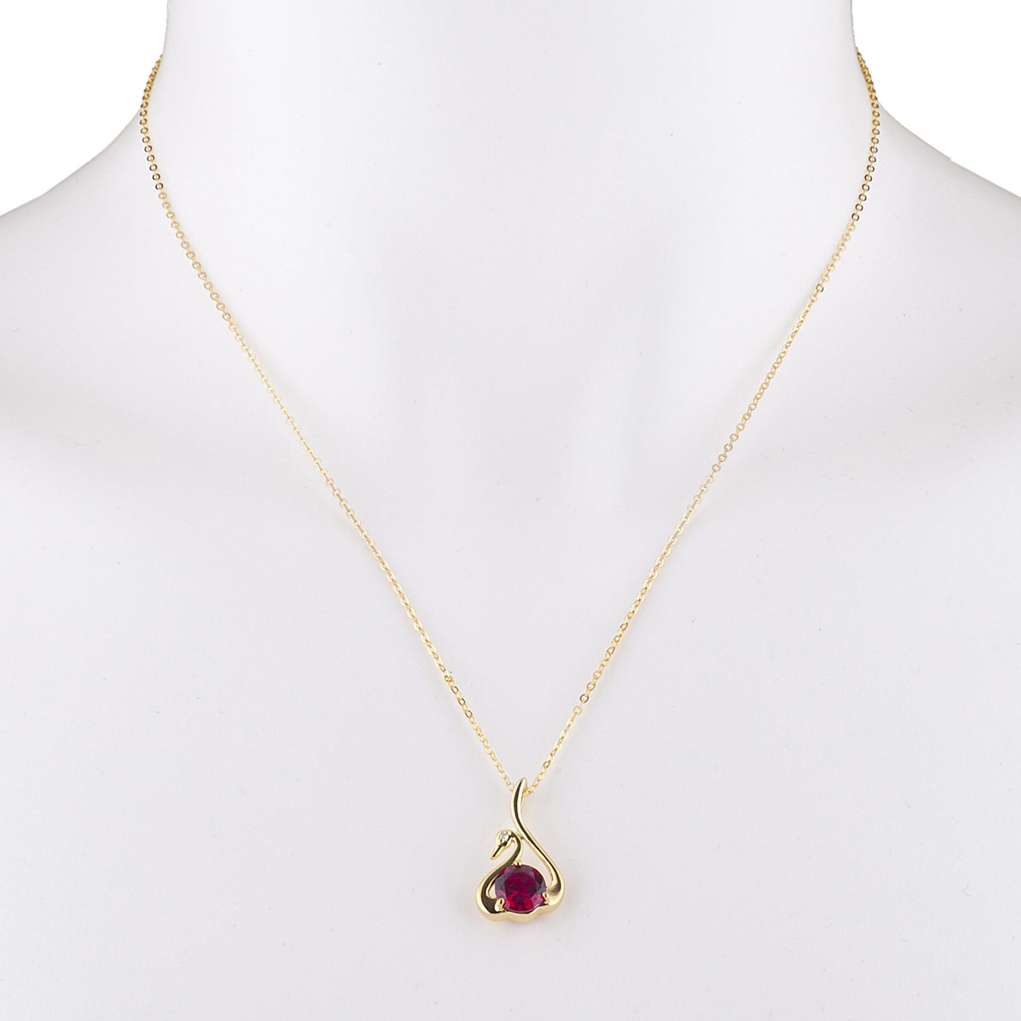 14Kt Yellow Gold Plated Created Ruby & Diamond Swan Pendant