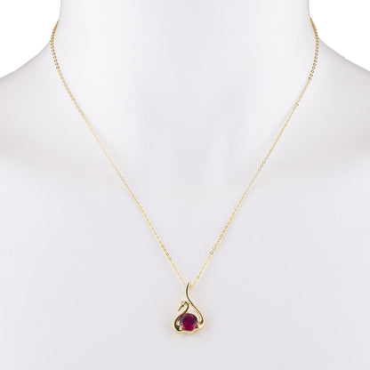 14Kt Yellow Gold Plated Created Ruby & Diamond Swan Pendant