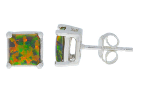 14Kt White Gold Black Opal Princess Cut Stud Earrings