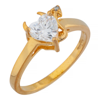 Zirconia & Diamond Devil Heart Ring 14Kt Yellow Gold Rose Gold Silver