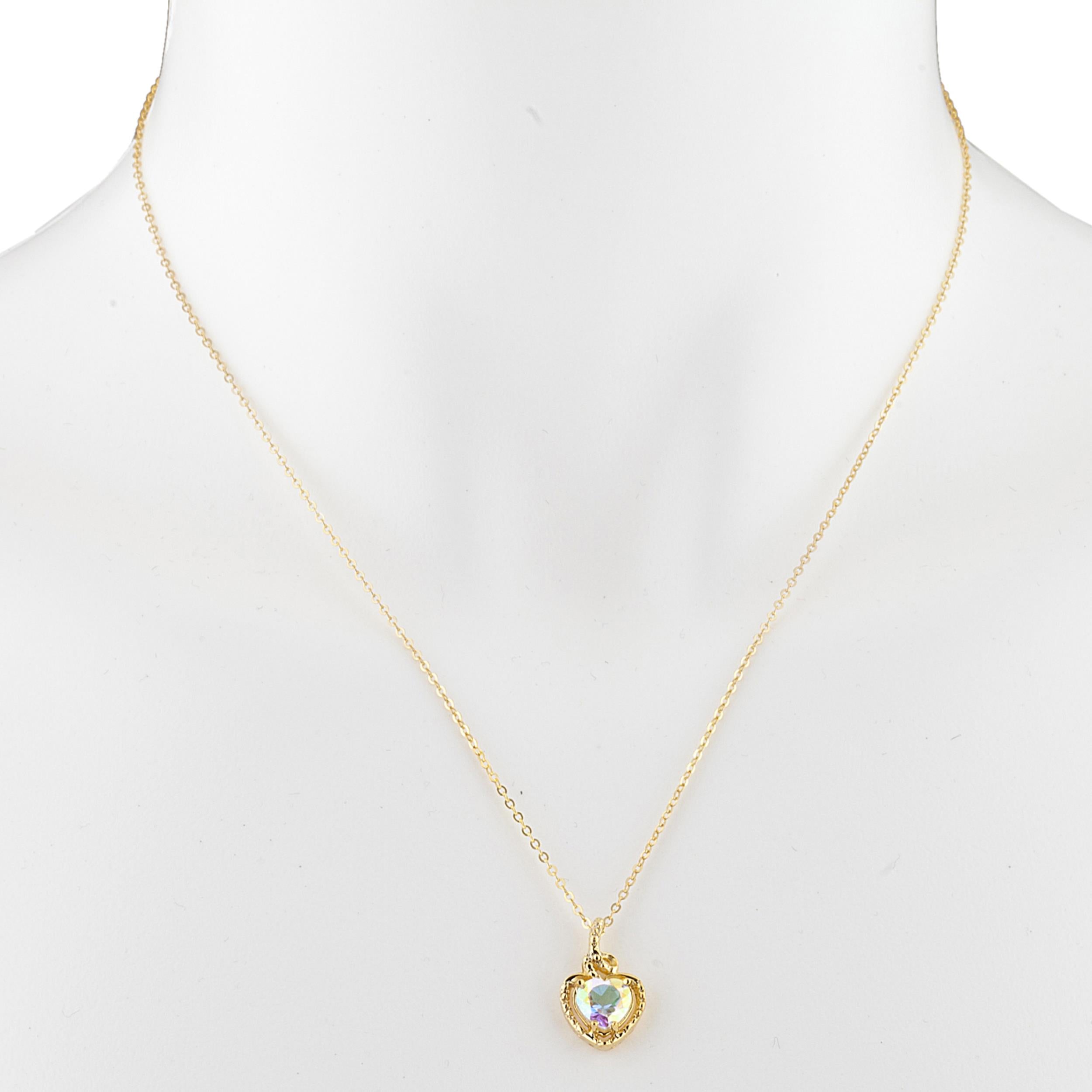 14Kt Gold Natural Mercury Mist Mystic Topaz Heart Design Pendant Necklace