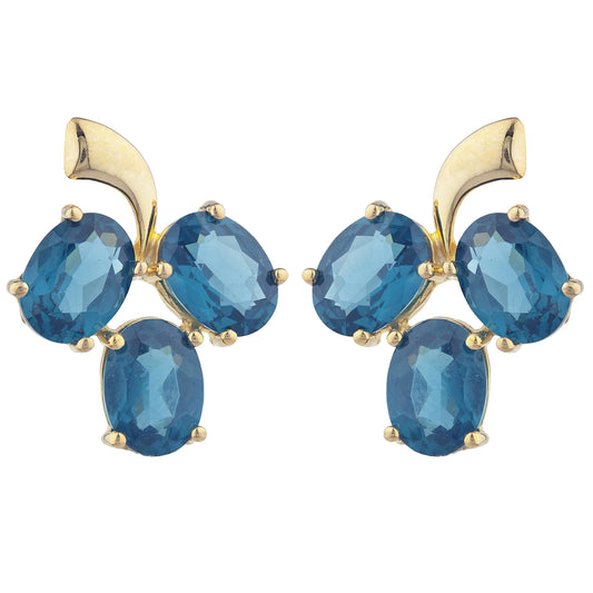 14Kt Yellow Gold Plated London Blue Topaz Oval Design Stud Earrings