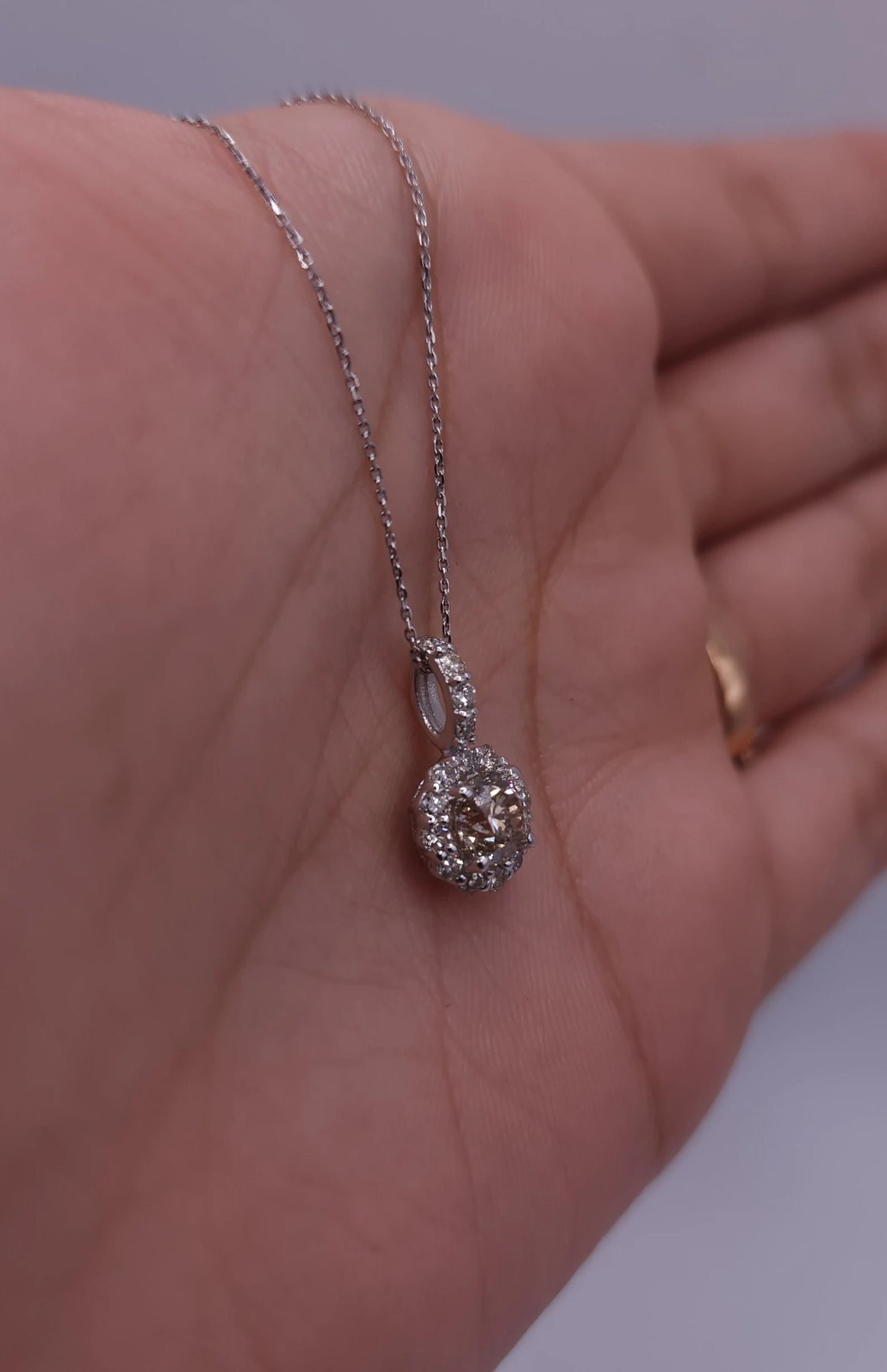 14Kt Gold 0.98 Ct Diamond Halo Pendant Necklace