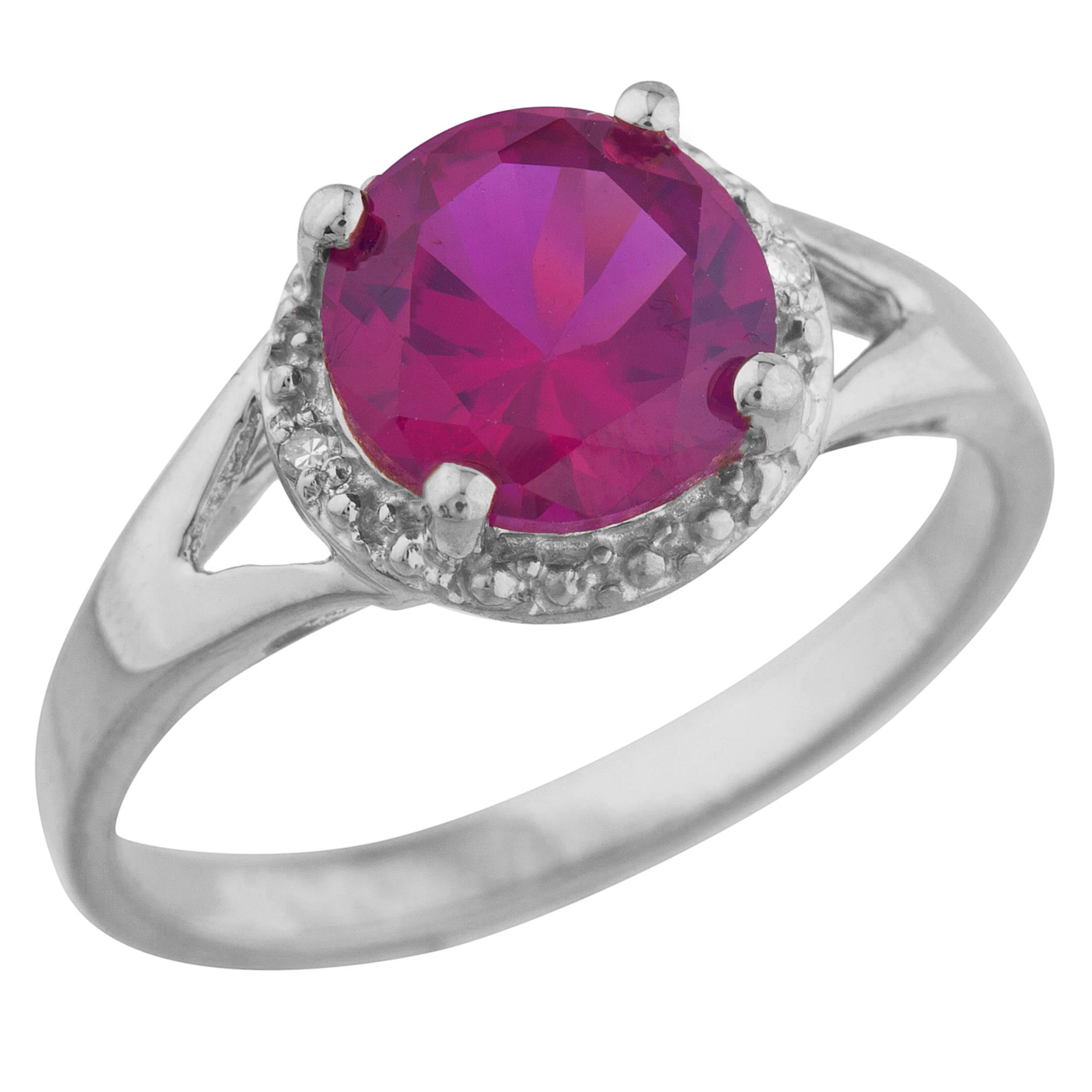 14Kt Gold 2 Ct Created Ruby & Diamond Halo Design Round Ring