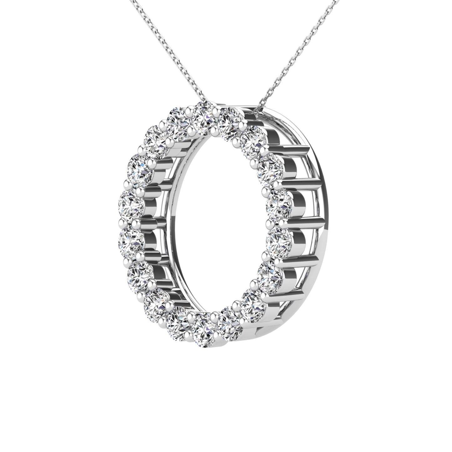 14Kt White Gold 0.40 Ct Genuine Natural Diamond Round Circle Design Pendant Necklace