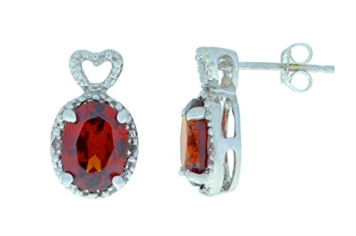 4 Ct Garnet & Diamond Oval Heart Stud Earrings .925 Sterling Silver