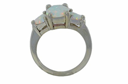 10x8mm Opal Oval & Heart Ring .925 Sterling Silver Rhodium Finish