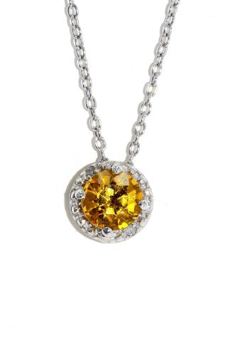 1 Ct Citrine Round Diamond Pendant .925 Sterling Silver Rhodium Finish