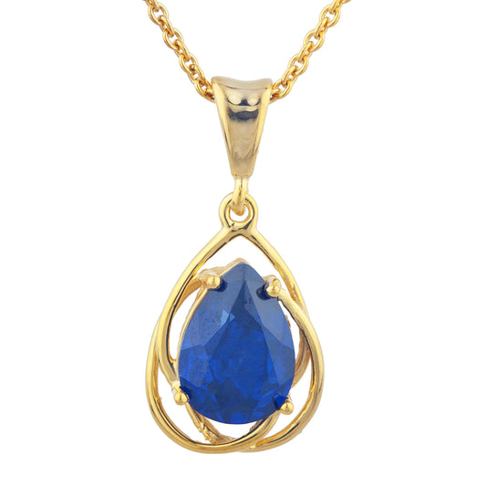 14Kt Yellow Gold Plated Blue Sapphire Pear Teardrop Design Pendant