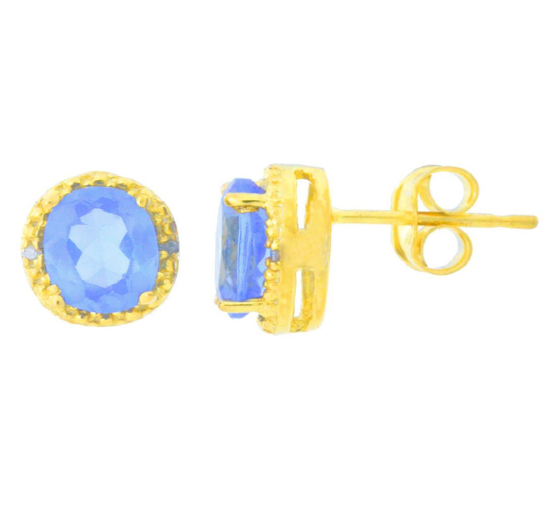 2 Ct Tanzanite & Diamond Round Stud Earrings 14Kt Yellow Gold