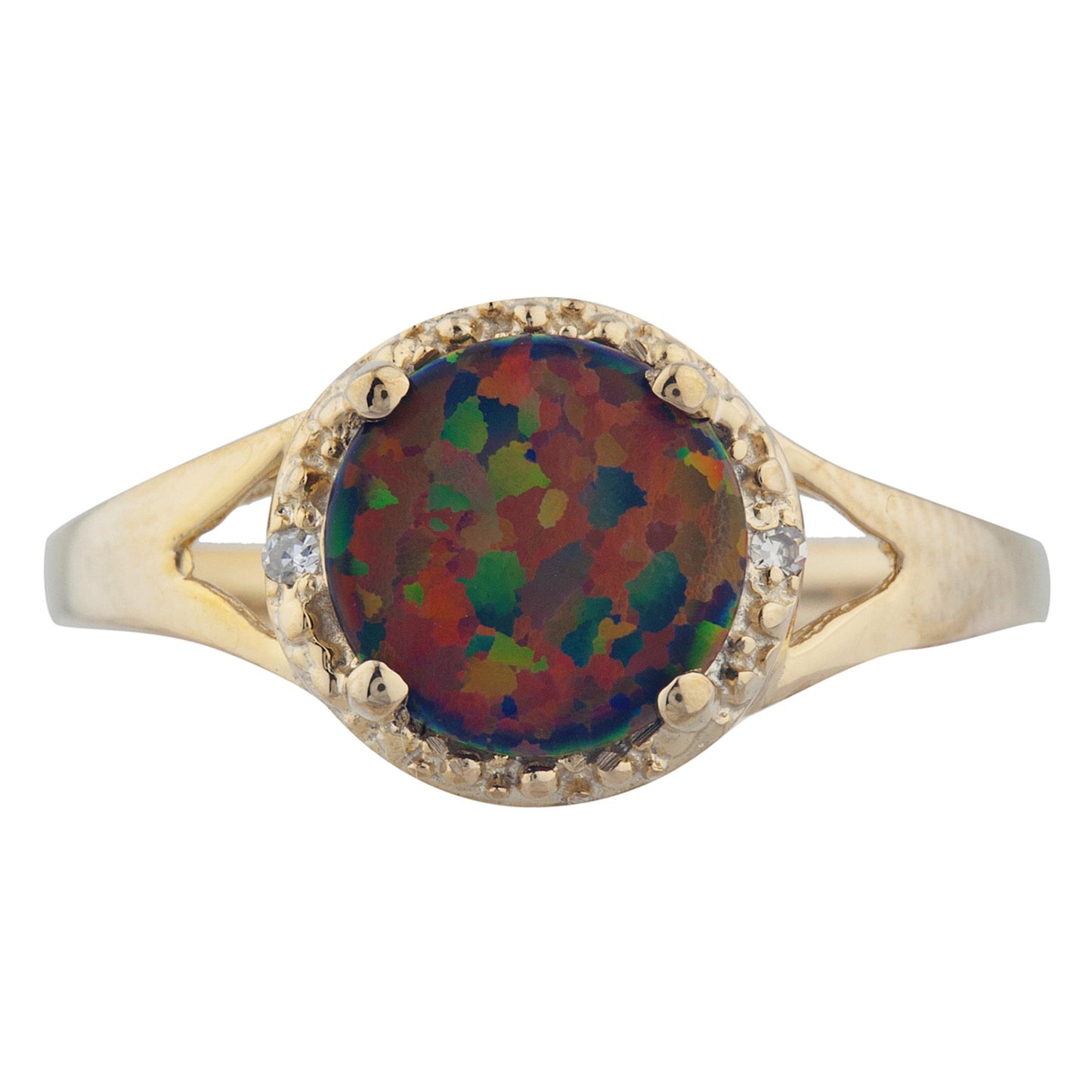 14Kt Gold Black Opal & Diamond Halo Design Round Ring