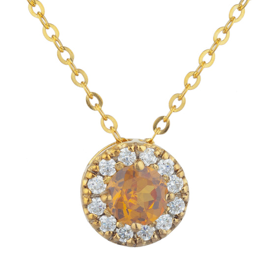 14Kt Gold 0.50 Ct Orange Citrine Halo Design Pendant Necklace