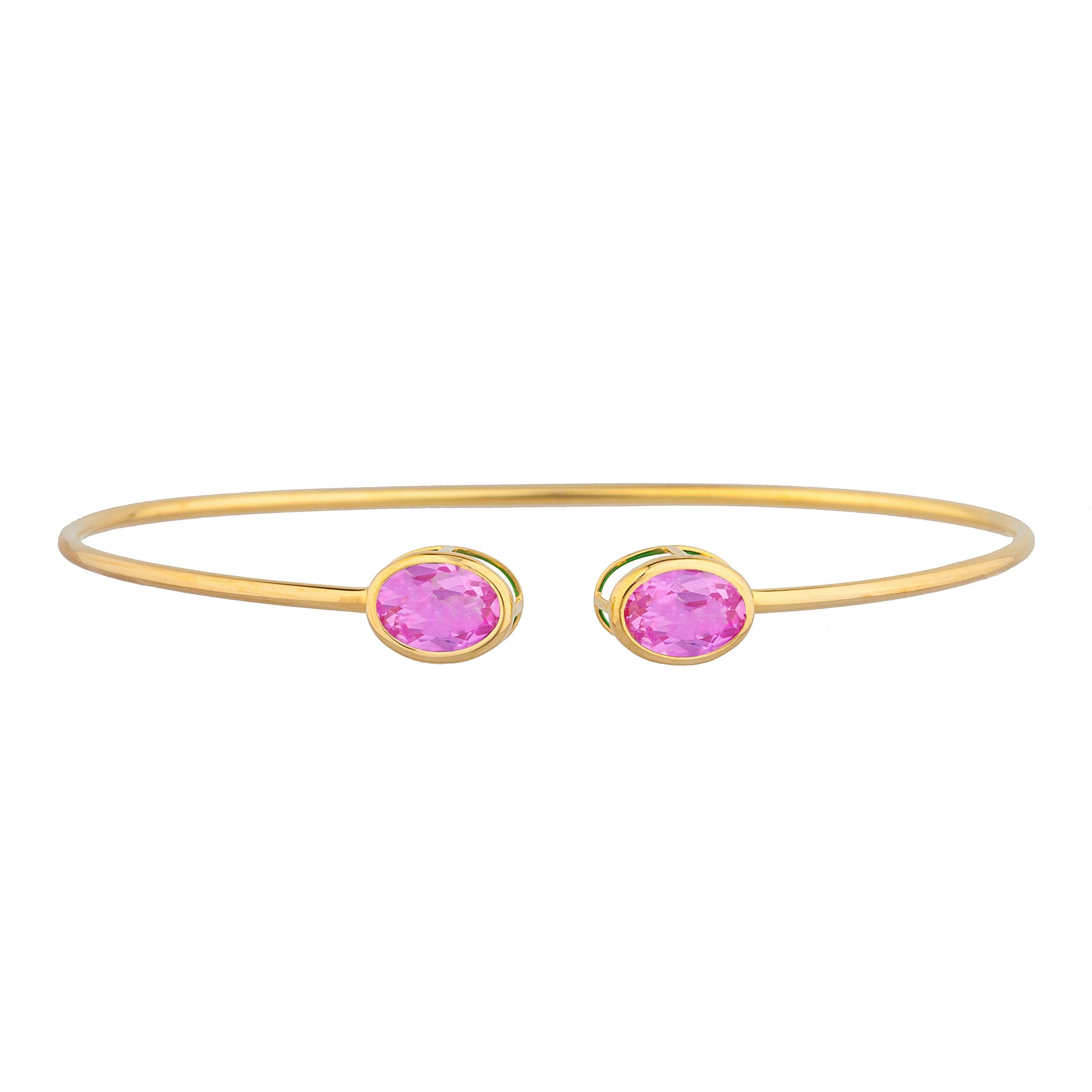 14Kt Gold Pink Sapphire Oval Bezel Bangle Bracelet
