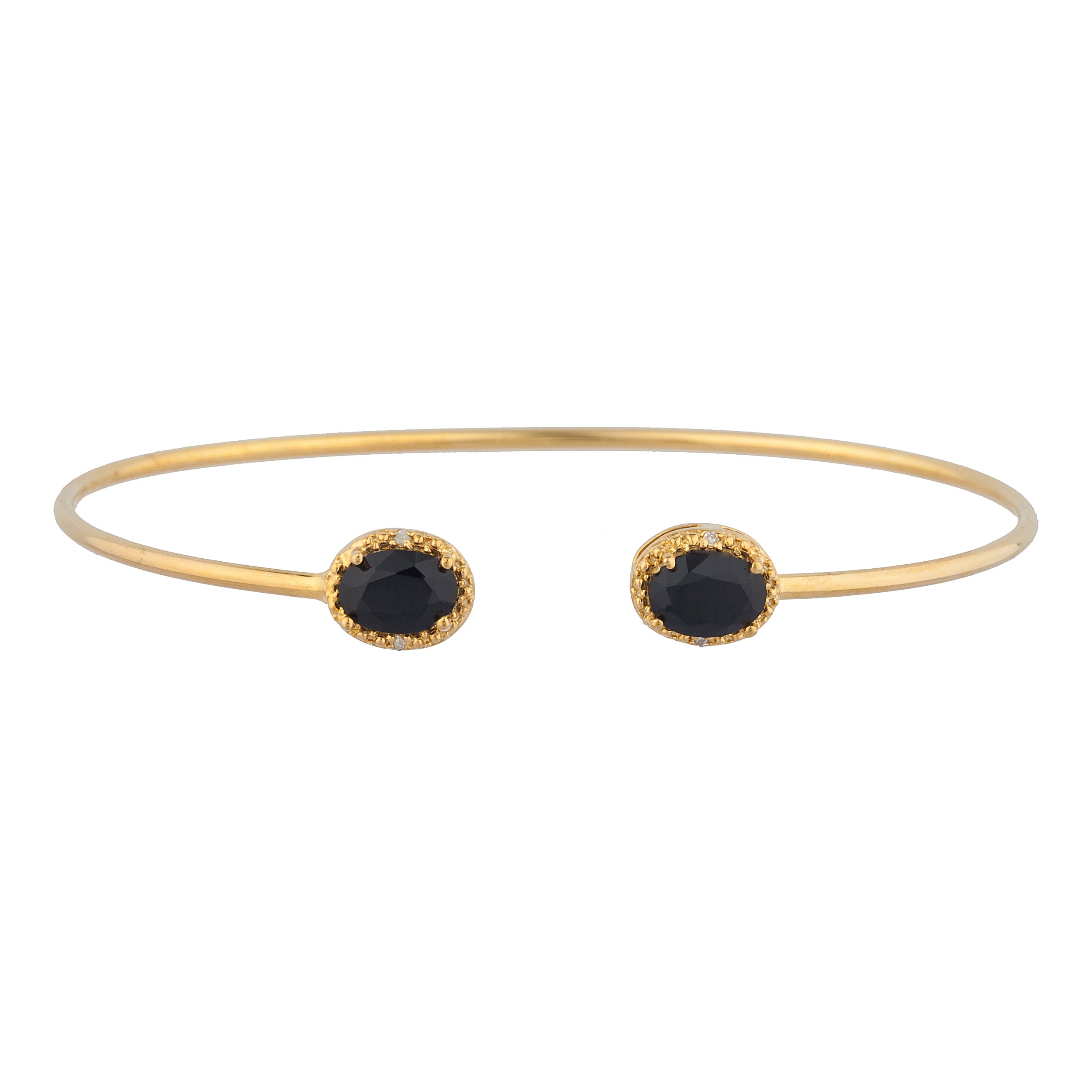 14Kt Gold Genuine Black Onyx & Diamond Oval Bangle Bracelet
