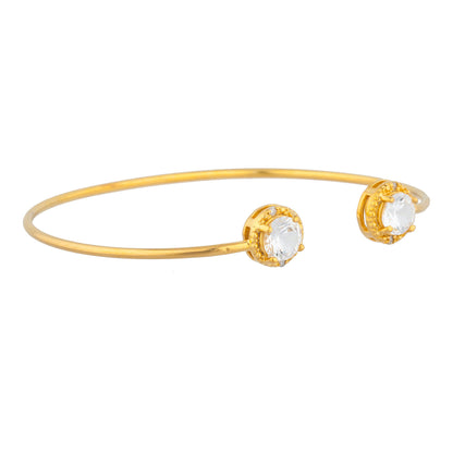 14Kt Gold White Sapphire & Diamond Round Bangle Bracelet