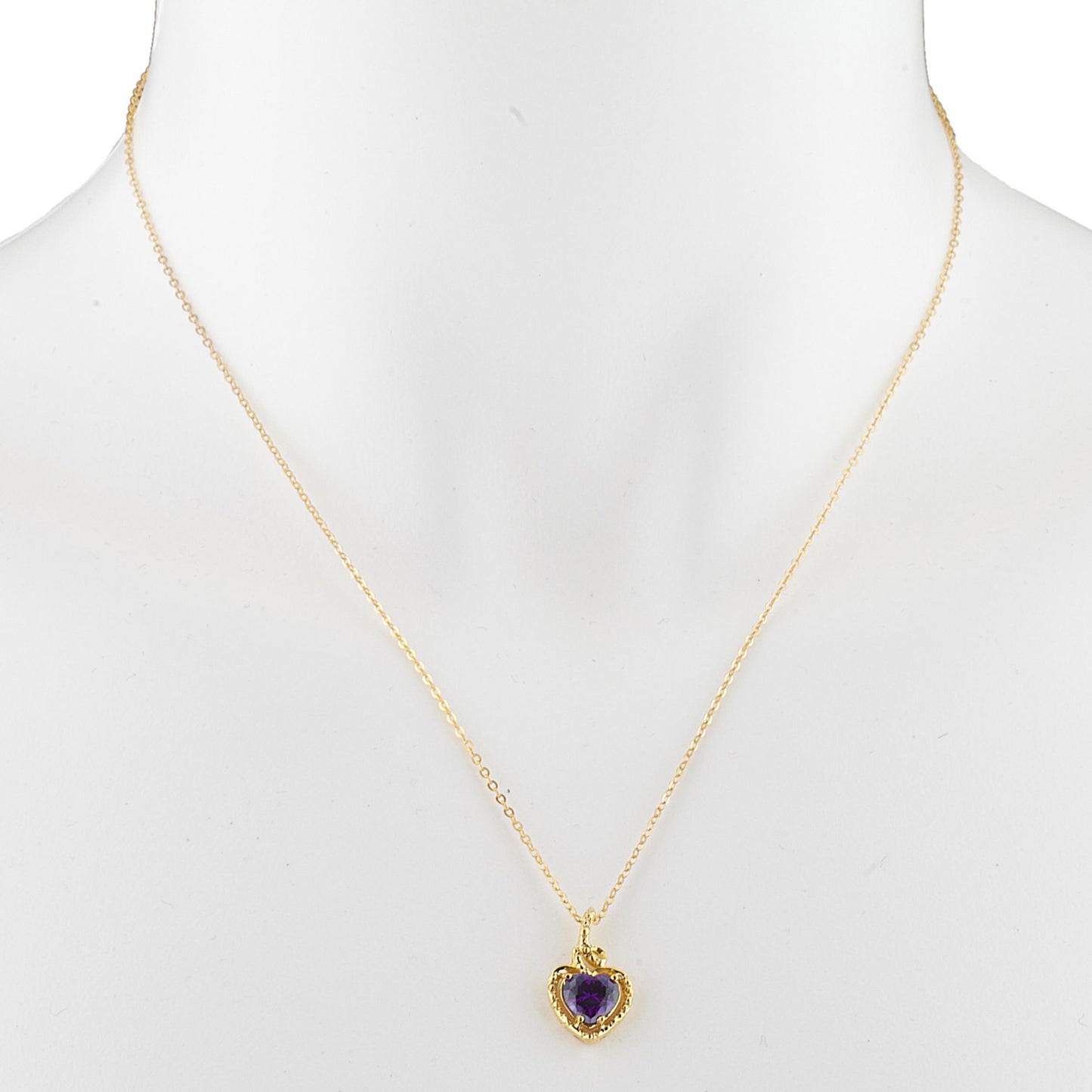 14Kt Gold Amethyst Heart Design Pendant Necklace